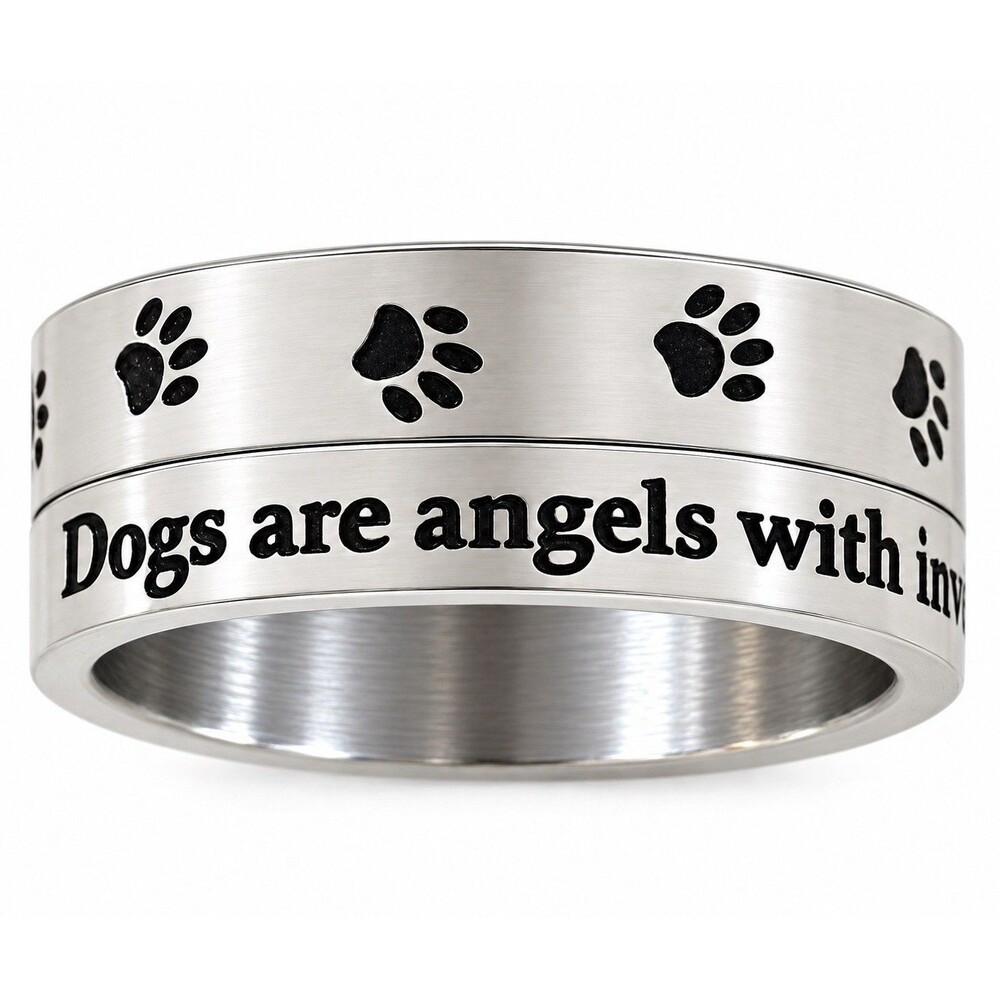 Dogs Are Angels Spinner Ring Stainless Steel Paw Print Pet Memorial Size 10